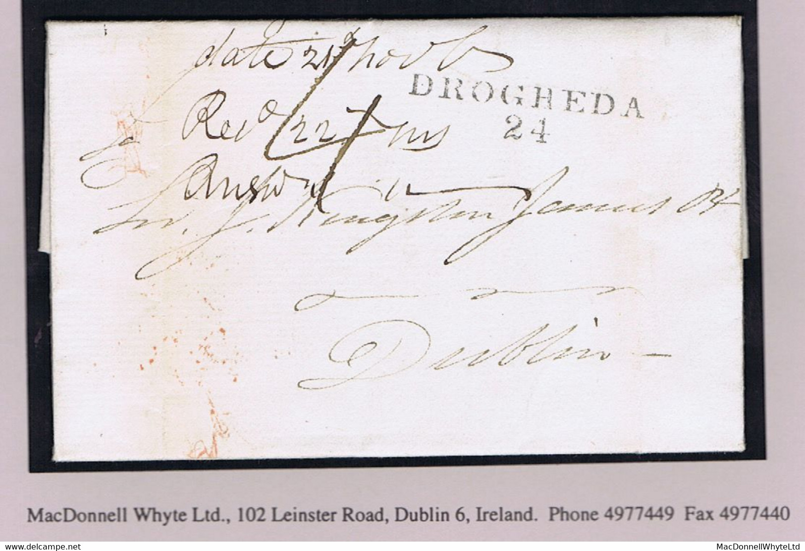 Ireland Louth 1823 DROGHEDA/24 Town Mileage Mark On Letter Friendly Brothers Knot To Dublin - Prefilatelia