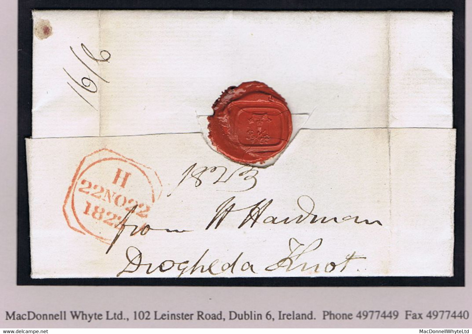 Ireland Louth 1823 DROGHEDA/24 Town Mileage Mark On Letter Friendly Brothers Knot To Dublin - Prephilately