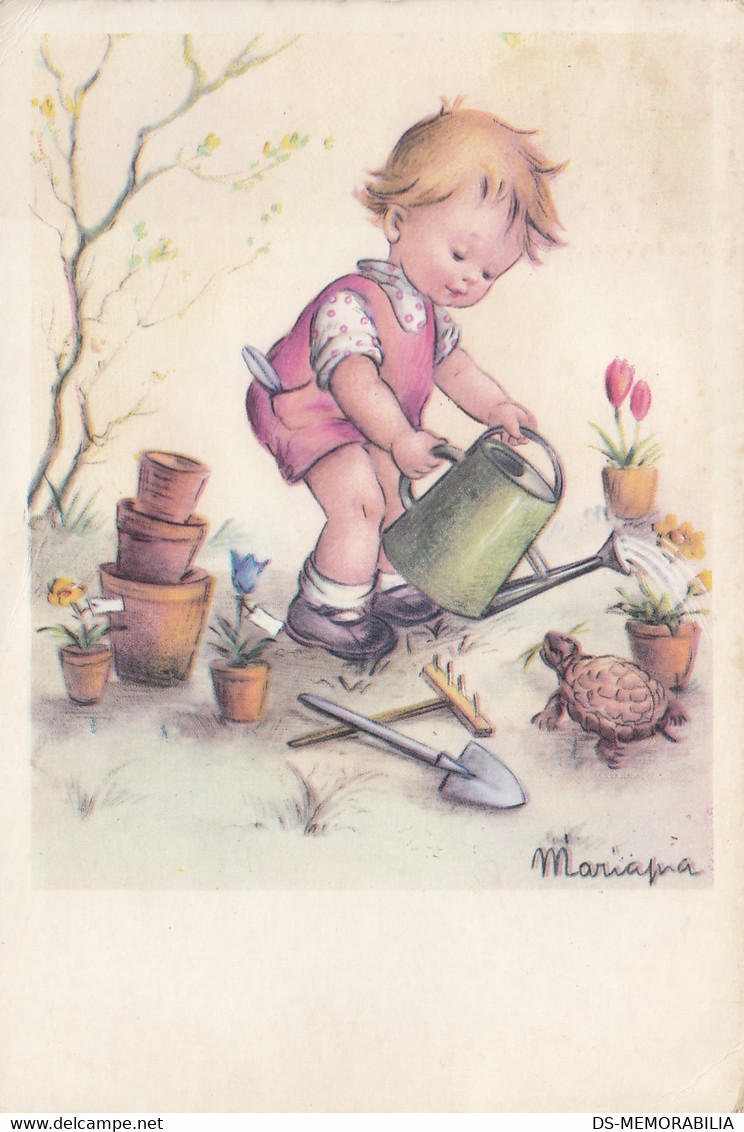 Turtle Tortue Child Gardening Postcard Signed Mariapia - Schildkröten