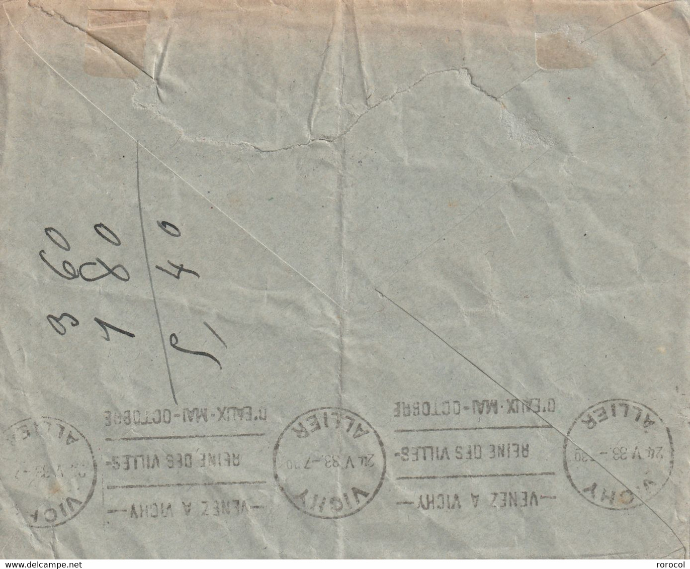 CONGO Lettre BRAZZAVILLE RP 1933 Utilisation Timbre Du Gabon Pour VICHY Arrivée Au Dos - Brieven En Documenten