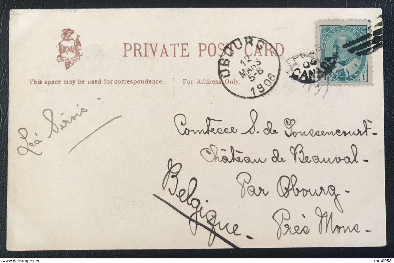 Canada 1906 De Montréal Vers Mons-Comtesse De Goussencourt Château De Beauval (1127) - Covers & Documents