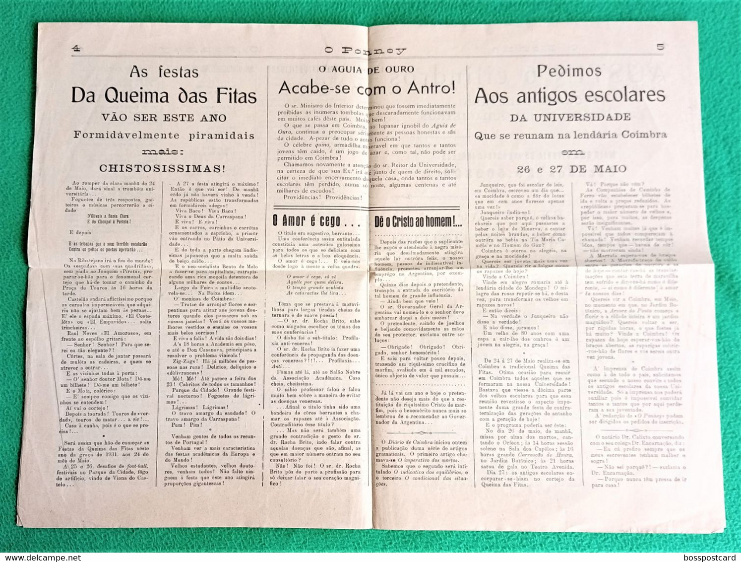 Coimbra - Jornal Ponney Nº 40, 30 Abril De 1931 - Estudante Da Universidade - República Portuguesa - Portugal - Humor