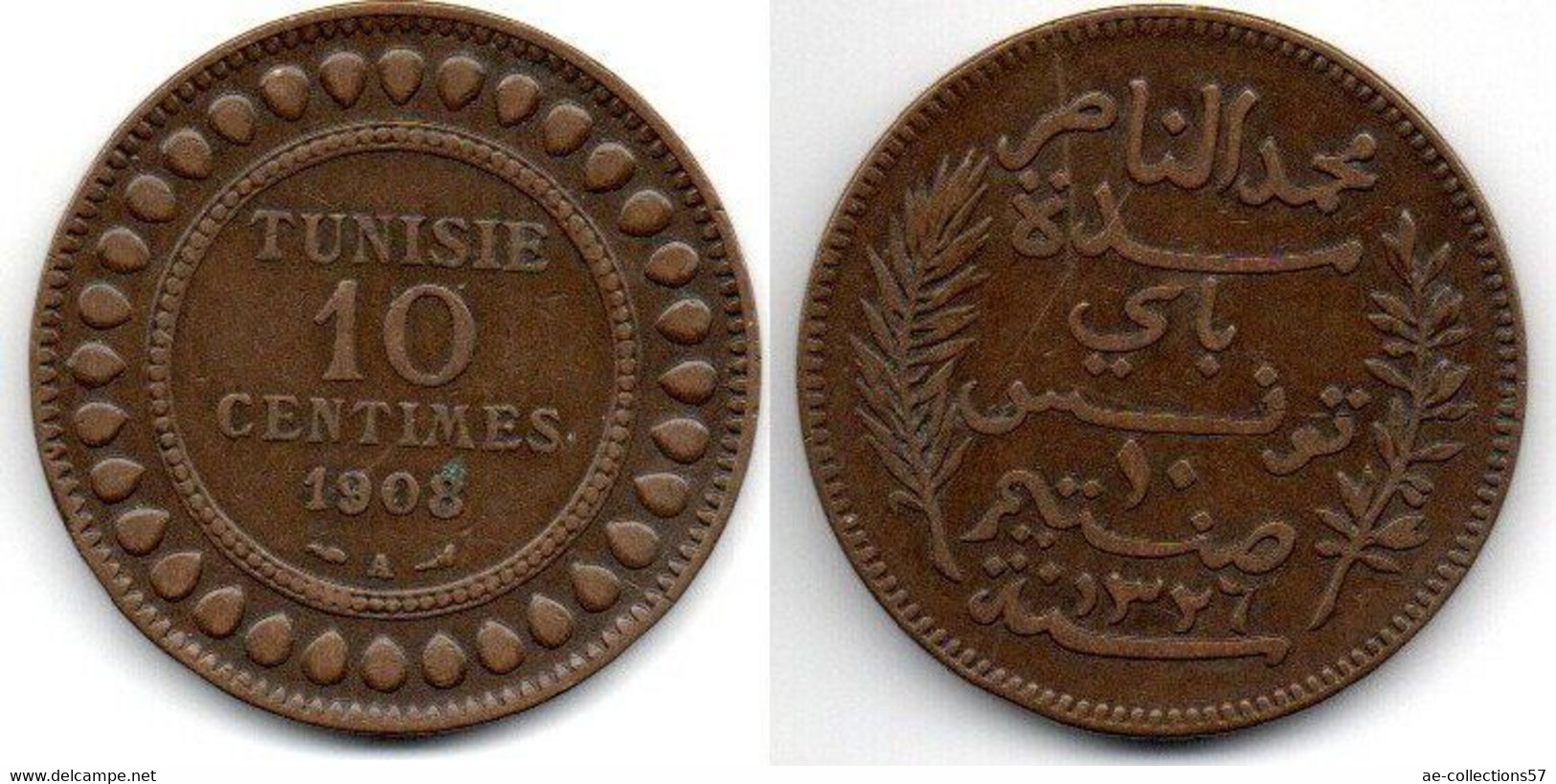 Tunisie -  10 Centimes 1908 A TB+ - Tunisie