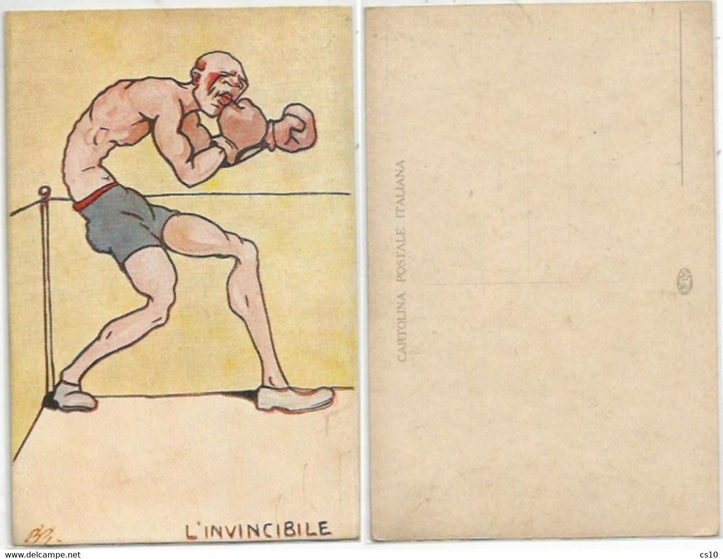 Boxing - Boxe Pugilato L'Invincibile Artist signed color Pcard Made Italy  - Unused - perfect condition