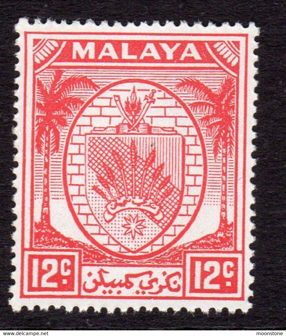 Malaya Negri Sembilan 1949-55 Coat Of Arms 12c Scarlet Definitive, MNH, SG 51 (MS) - Negri Sembilan