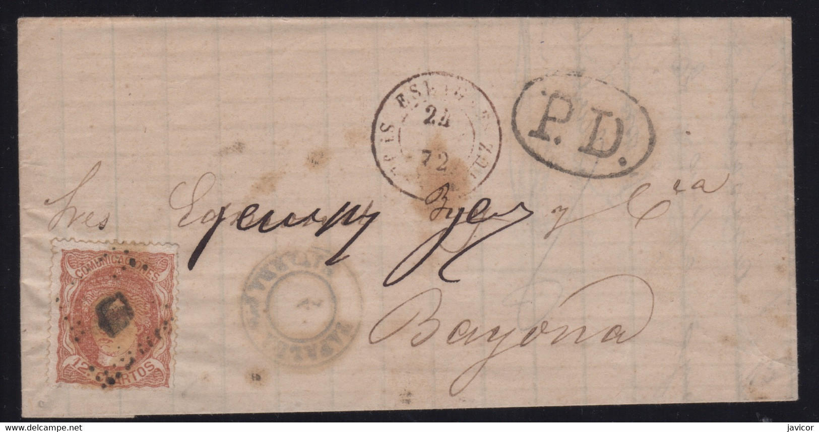 1872 Gobierno Provisional Carta A Bayona Edifil 113 Vc 51€ - Briefe U. Dokumente