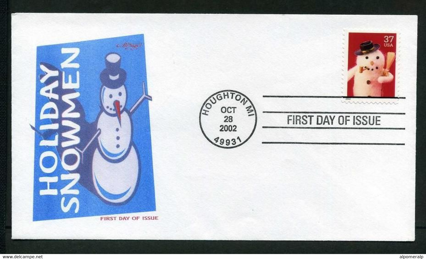 USA 2002 Sc 3678 Holiday Snowmen FDC, Houghton, MI, Oct. 28 (Artmaster) Mi. 3709BA - 2001-2010