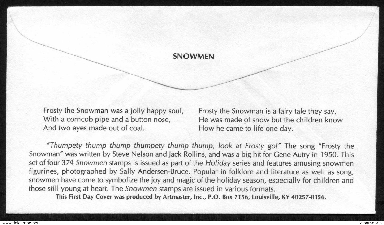 USA 2002 Sc 3681 Holiday Snowmen FDC, Houghton, MI, Oct. 28 (Artmaster) Mi. 3713BC - 2001-2010