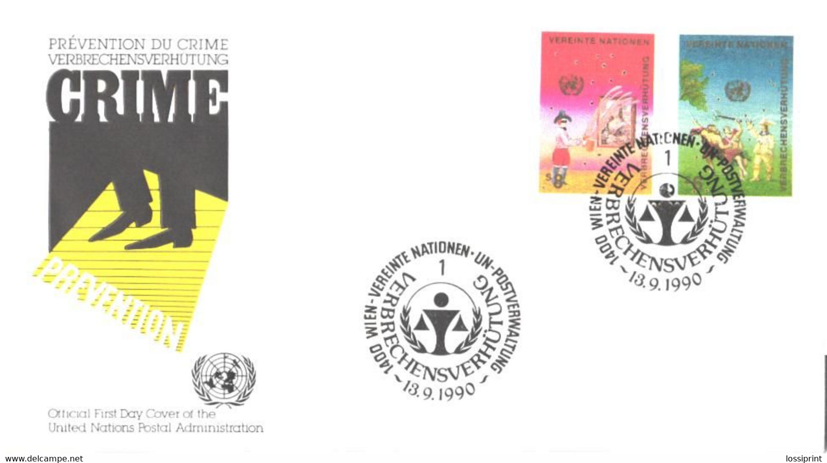 United Nation:Vereinte Nationen:Crime Prevention, 13.09.1990 - Storia Postale