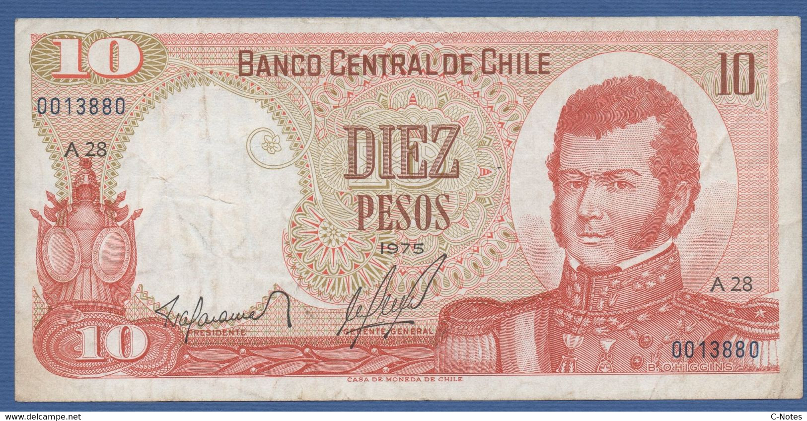 CHILE - P.150a – 10 Pesos 1975 VF Serie A28 0013880 - Chile