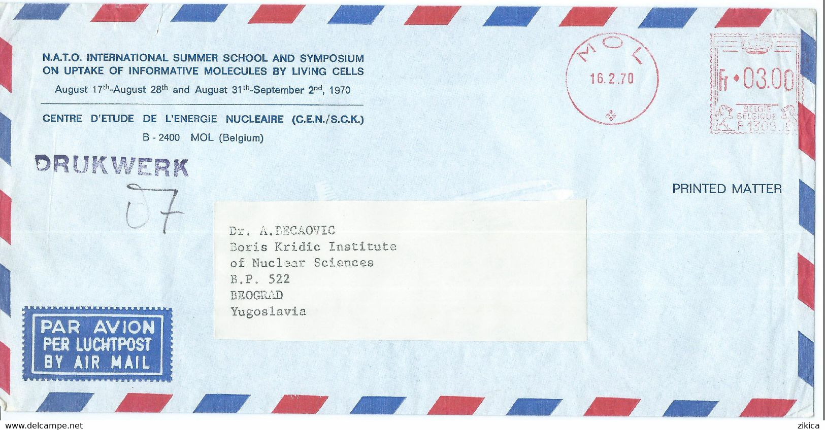 Belgium - Mol 1970,ATM,Machine Stamp,EMA, Meter Stamp,cover Sciences - 1960-79