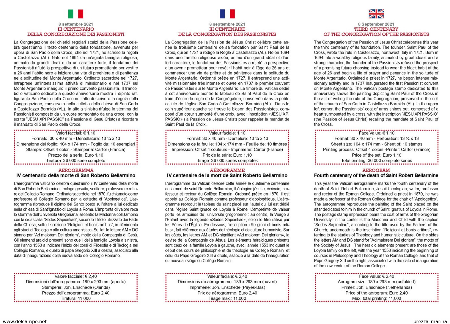 Nuovo - VATICANO - 2021 - Bollettino Ufficiale - Passionisti - Aerogramma - BF 09 - Lettres & Documents