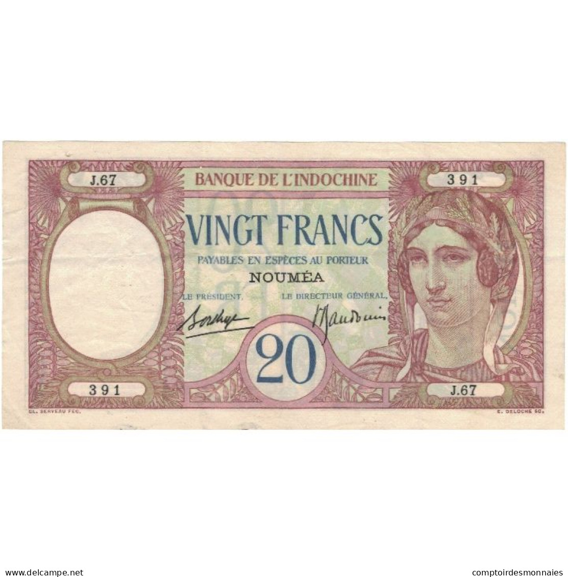 Billet, Nouvelle-Calédonie, 20 Francs, KM:37b, SUP - Nouméa (New Caledonia 1873-1985)