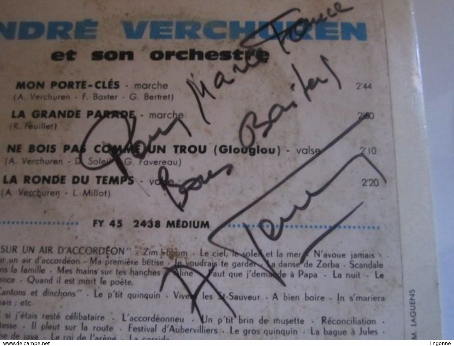 1966 Vinyle 45 Tours André Verchuren – Mon Porte-Clés DÉDICACÉ Par ANDRÉ VERCHUREN Au Verso - Country & Folk