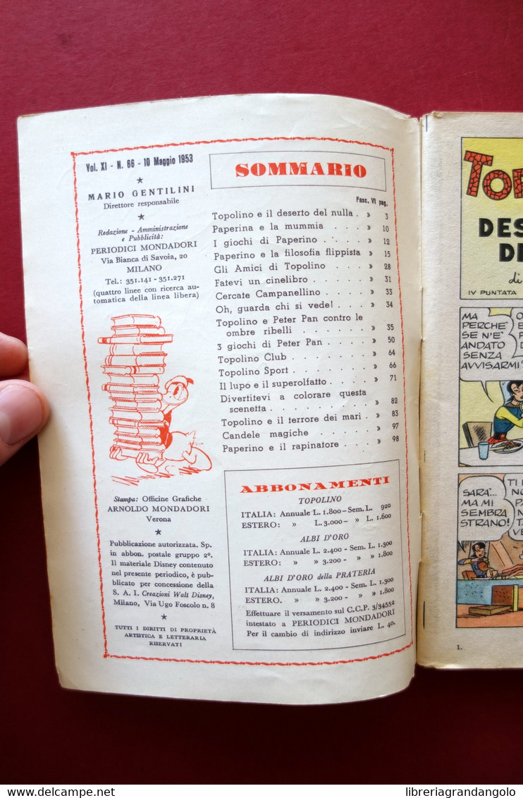 Topolino Walt Disney Vol. XI Numero 66 10 Maggio 1953 Bollino - Other & Unclassified