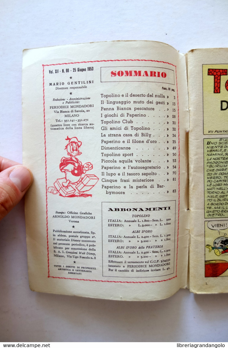 Topolino Walt Disney Vol. XII Numero 69 25 Giugno 1953 Bollino - Other & Unclassified