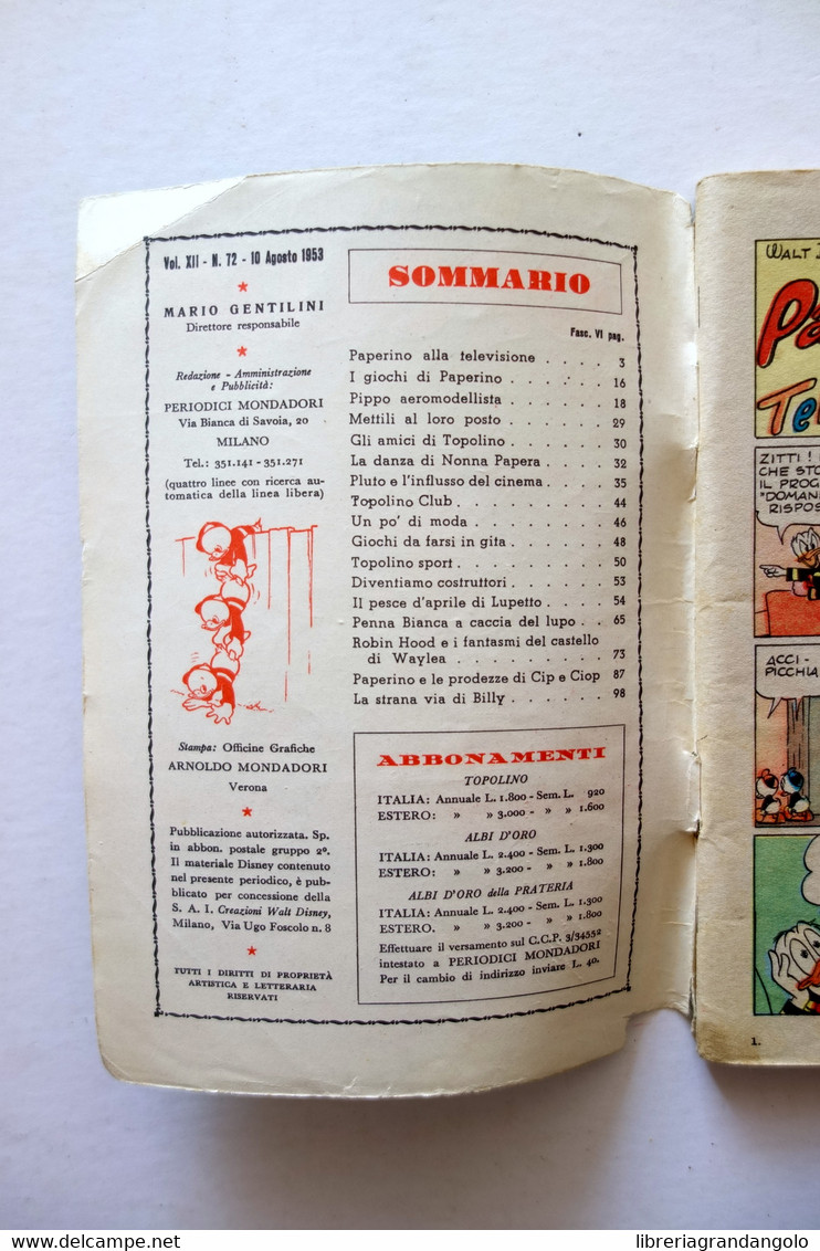 Topolino Walt Disney Vol. XII Numero 72 10 Agosto 1953 Bollino - Autres & Non Classés