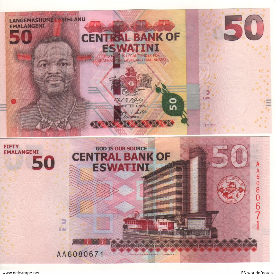 ESWATINI   New 50  Emalangeni With New Country Name Issued 2021. Dated 9.11.2018   UNC - Swaziland