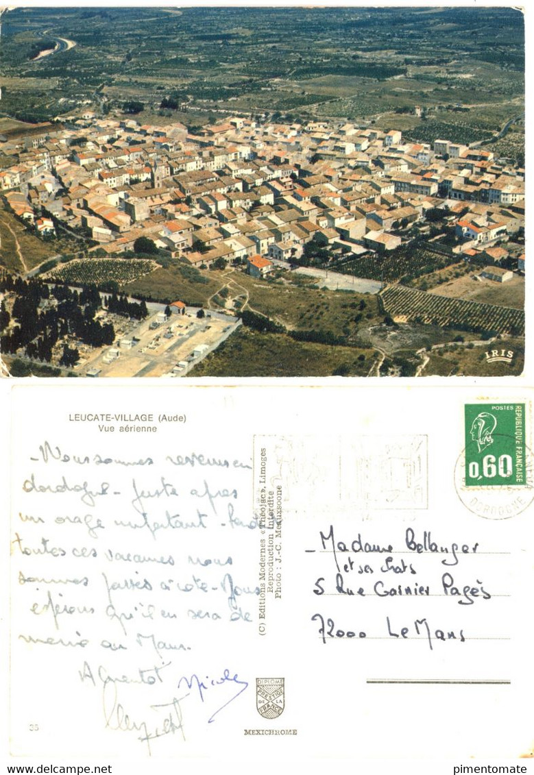 LEUCATE VILLAGE VUE AERIENNE FLAMME POSTALE FESTIVAL DE SARLAT LA CANEDA 1975 - Leucate