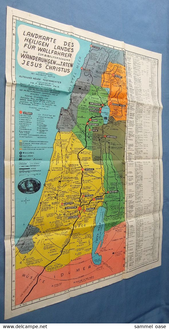 Landkarte Des Heiligen Landes Für Wallfahrer  -  Bibelforschung 1942  -  Ca. 50 X 70 Cm - Maps Of The World