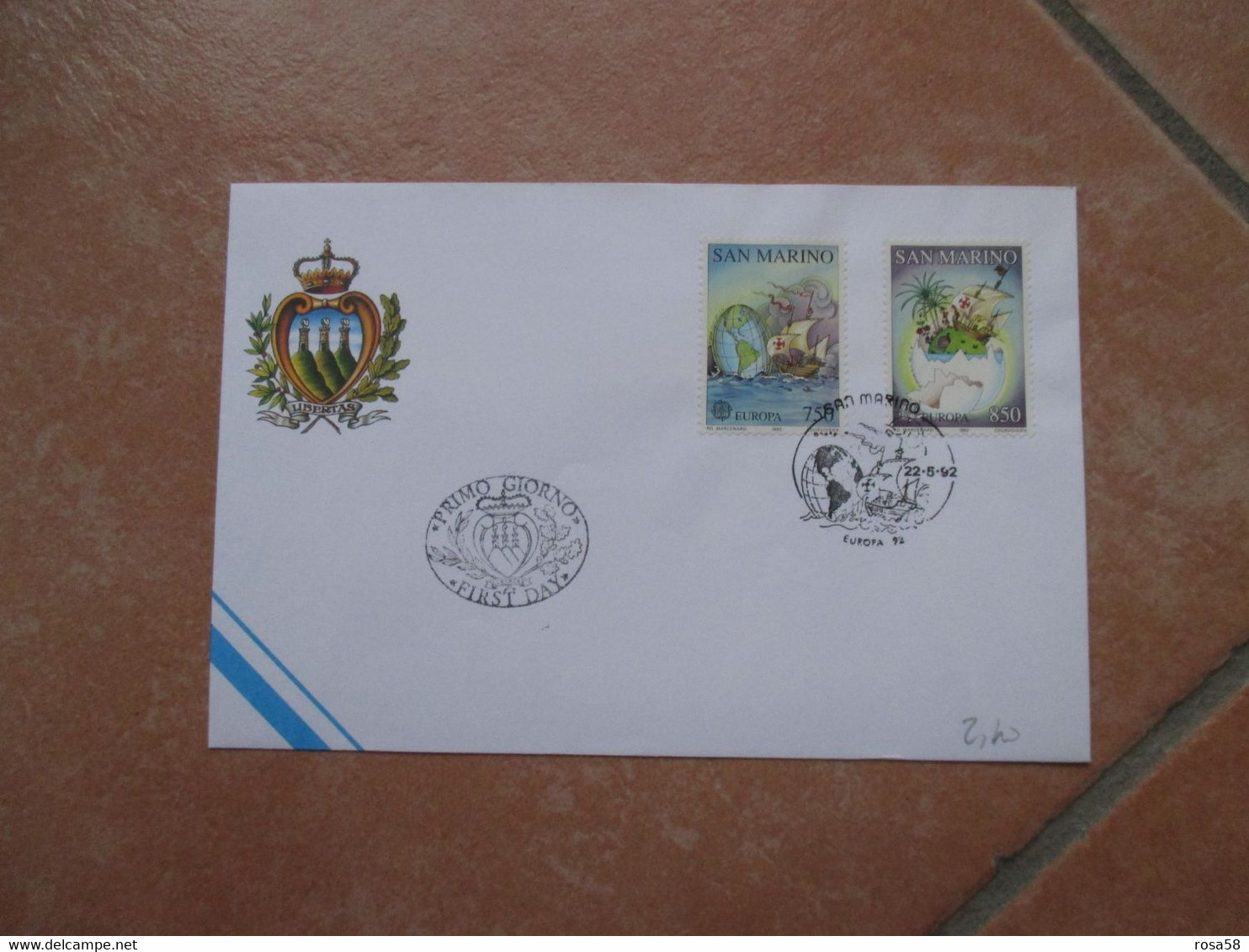 22.5.1992  Busta Ufficiale EUROPA CEPT Annullo Speciale Su Serie N.2 Valori Cristoforo Colombo L. 750 E L.850 - Cartas & Documentos