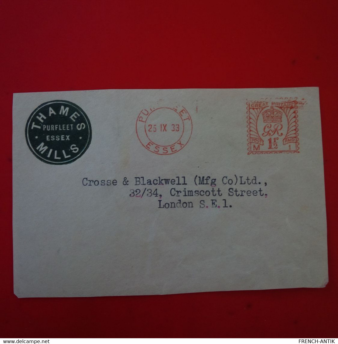 LETTRE DEVANT THAMES MILLS ESSEX LONDON - Franking Machines (EMA)