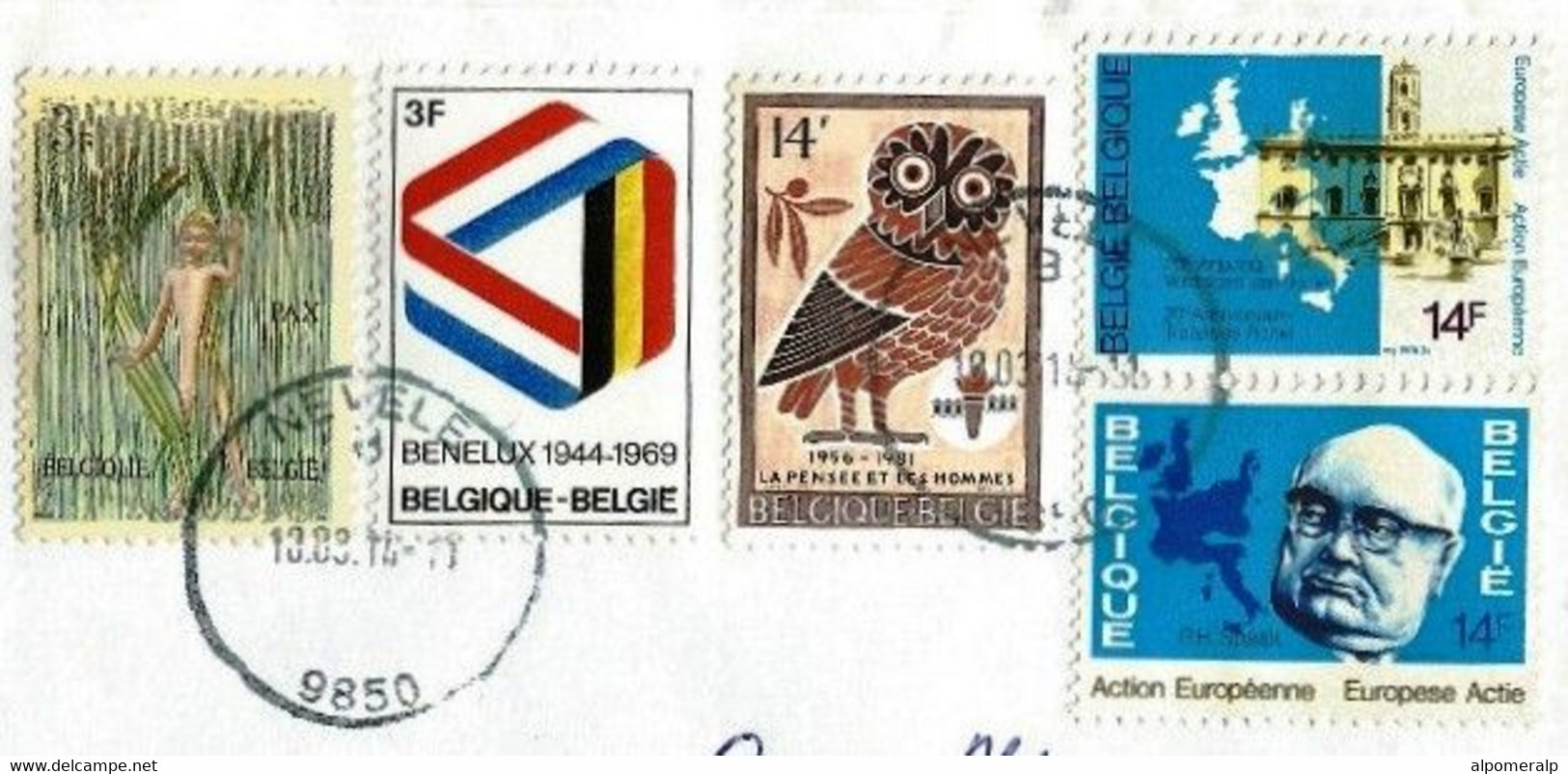 Belgium Nevele 2014 Airmail Multi Stamps Cover Used To Manisa Turkey | Yt 1251, 1500, 2028, 1881-1882 | Owls - Lettres & Documents