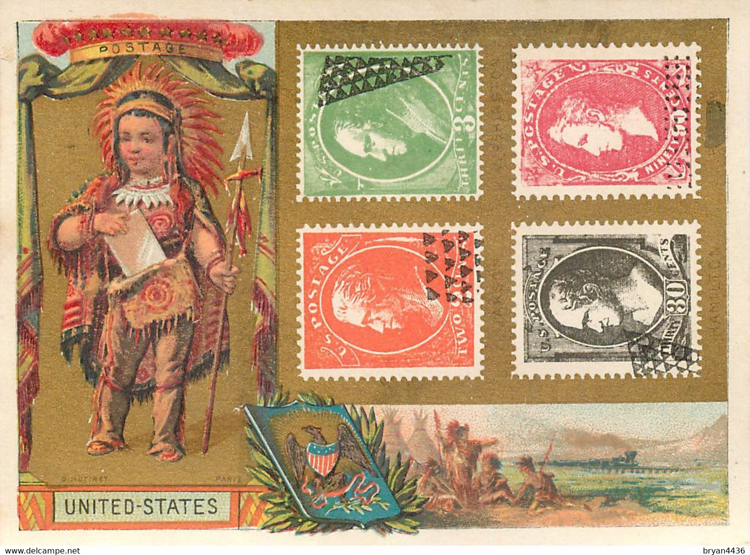 ETATS-UNIS - FACTEUR - REPRESENTATION TIMBRES  - CHROMO ANCIEN (FIN XIX°)  - (8 X 11 Cm) - TRES BON ETAT - Unclassified