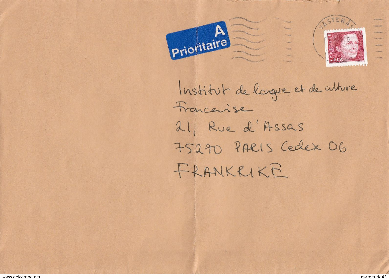 SUEDE SEUL SUR LETTRE POUR LA FRANCE 1993 - Brieven En Documenten