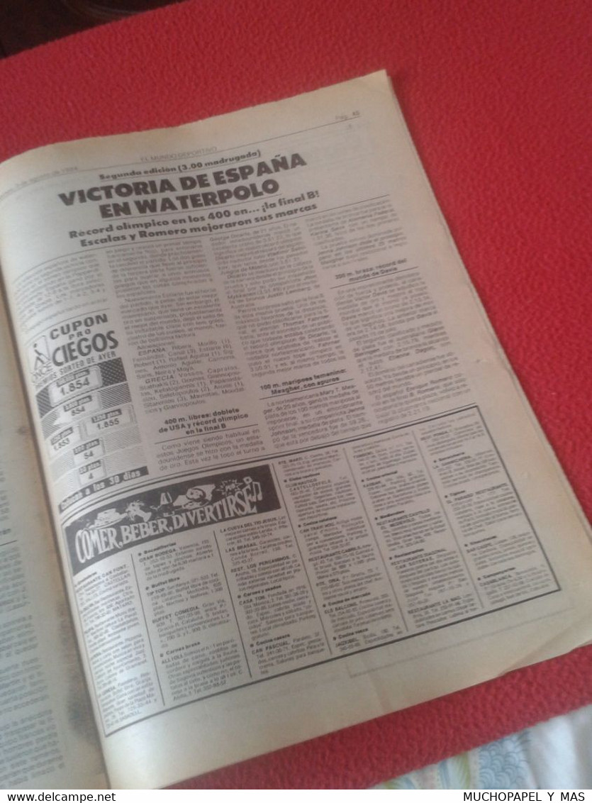 PERIÓDICO EL MUNDO DEPORTIVO Nº 19054 3 AGO. 1984 BARÇA FÚTBOL CLUB BARCELONA JUEGOS OLÍMPICOS LOS ANGELES 1984 84 ETC..