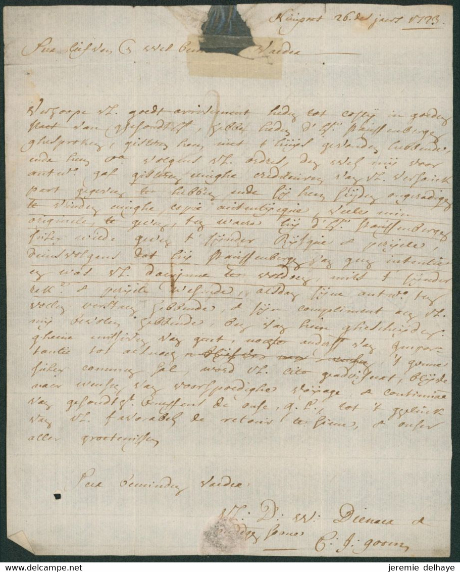Précurseur - L. Datée De Nieuport (1723) + Marque Manuscrite "NIEUPORT" Et Port 2 Sous > Brugghe (Bruges) - 1714-1794 (Oostenrijkse Nederlanden)