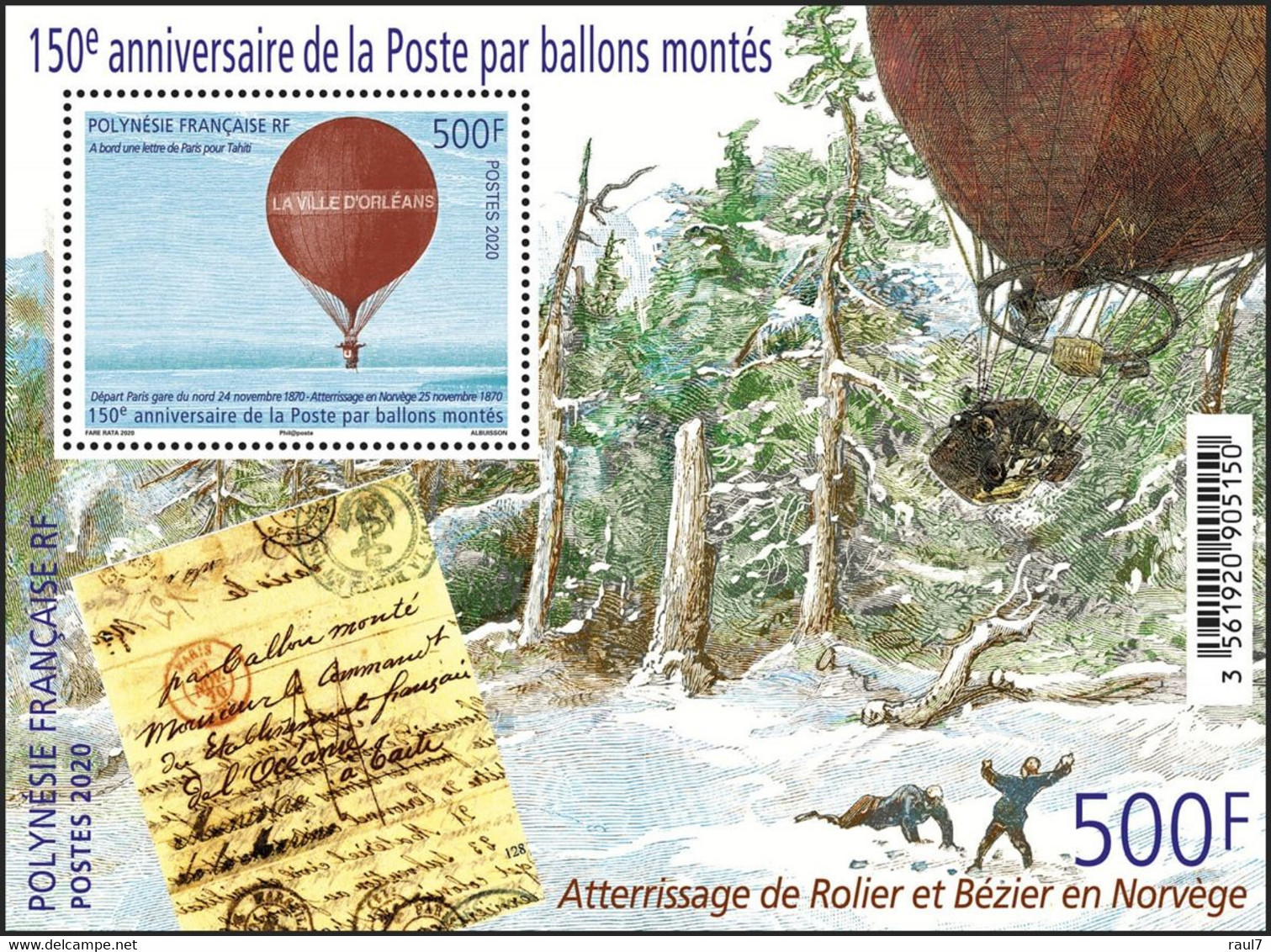 Polynésie Française 2020 - 150e Ann De La Poste Par Ballon Monté - BF Neuf // Mnh - Unused Stamps