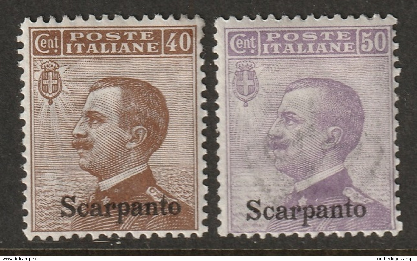 Italy Aegean Scarpanto 1912 Sc 7-8 Egeo Scarpanto Sa 6-7 MH* Some Crazed Gum - Egée (Scarpanto)