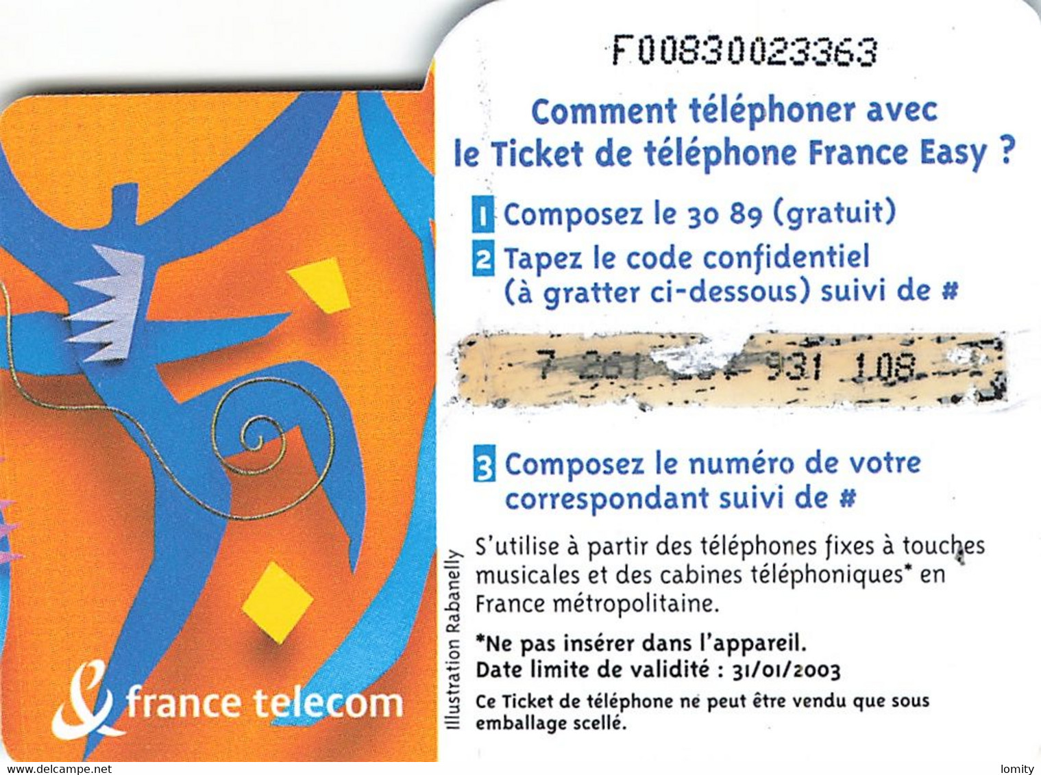 Carte Prépayée France Telecom Ticket De Téléphone France Easy 50 Francs Carte Téléphonique 31/01/2003 - Tickets FT