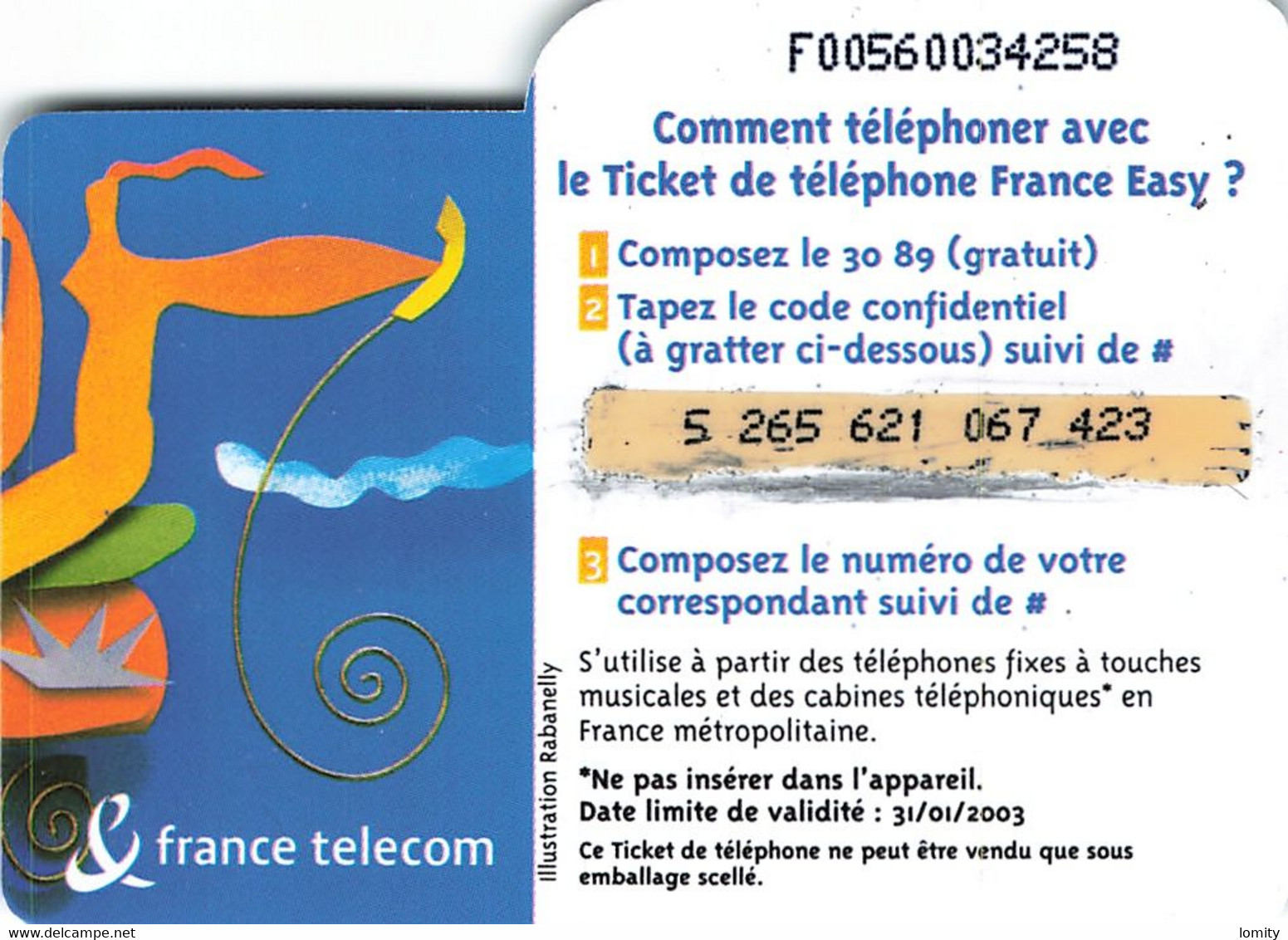 Carte Prépayée France Telecom Ticket De Téléphone France Easy 50 Francs Carte Téléphonique 31/01/2003 - Tickets FT