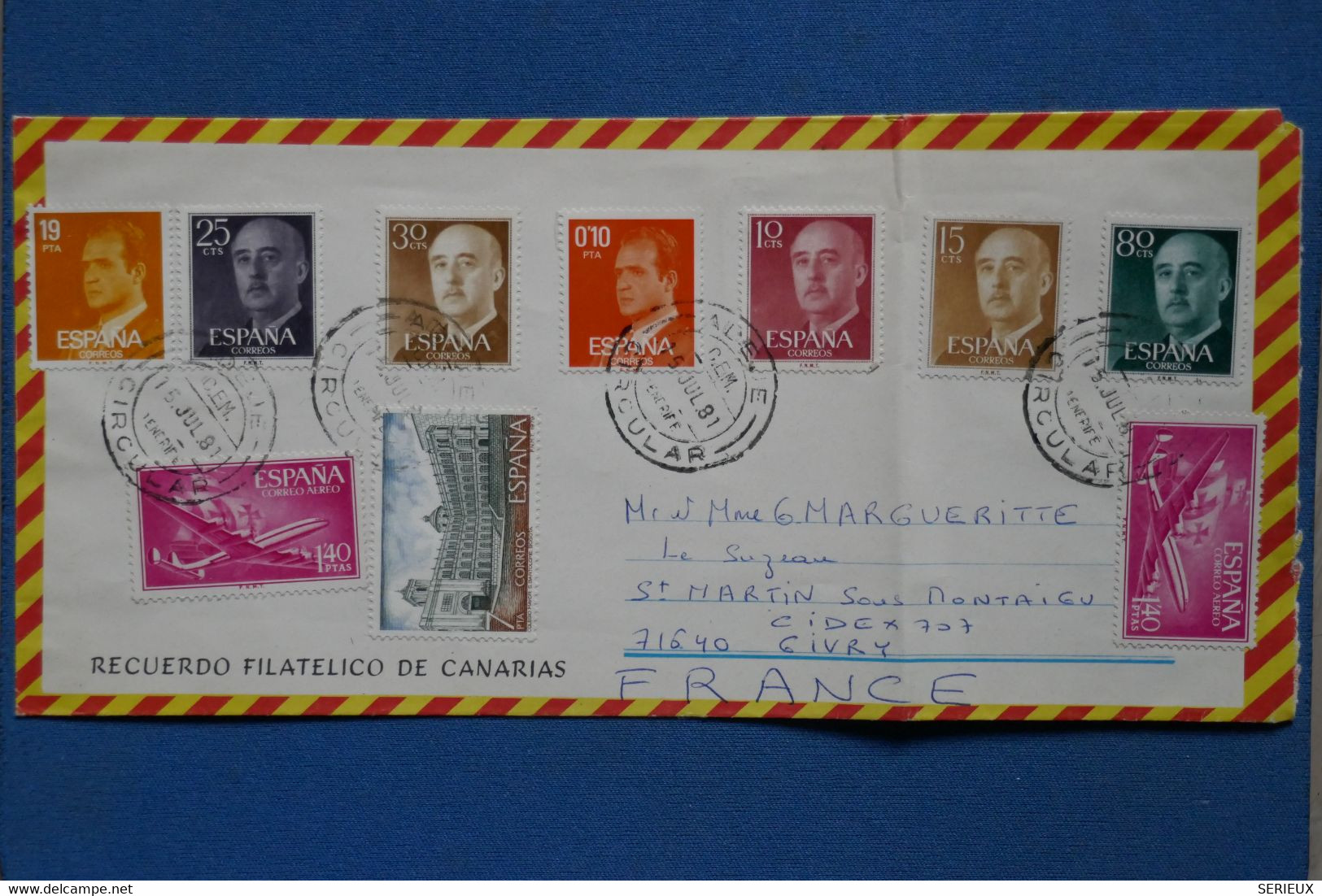 AB17 ESPANA BELLE LETTRE  1981 CANARIAS  POUR GIVRY  FRANCE + AFFRANCHISSEMENT PLAISANT - Covers & Documents