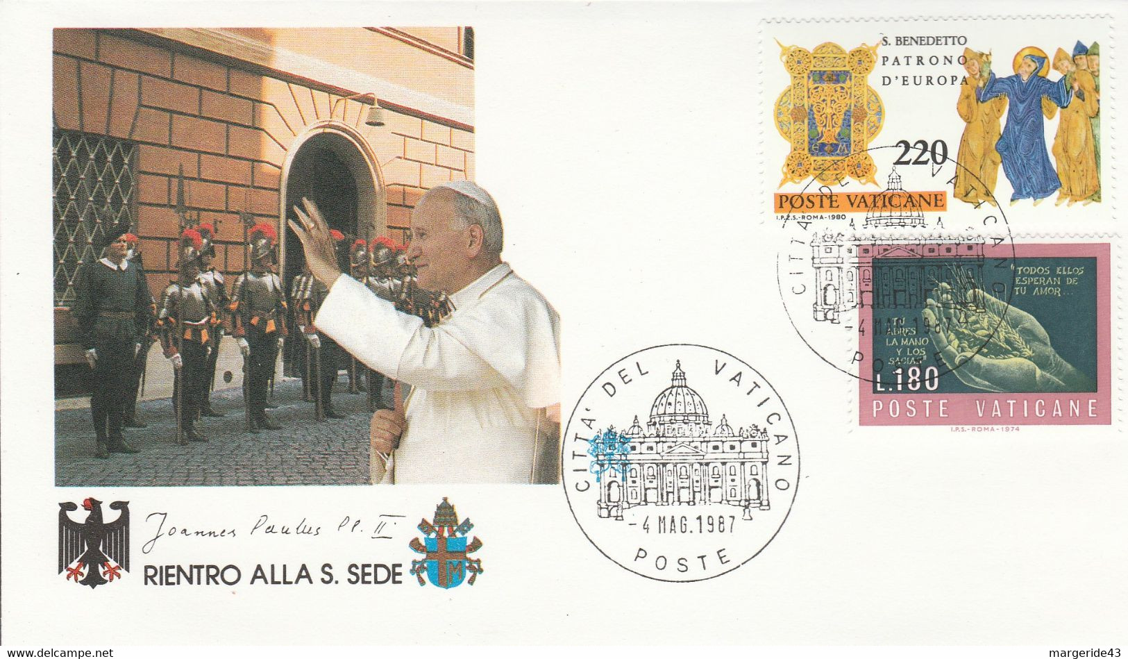 VATICAN FDC 1987 RETOUR PAPE JEAN PAUL - Franking Machines (EMA)