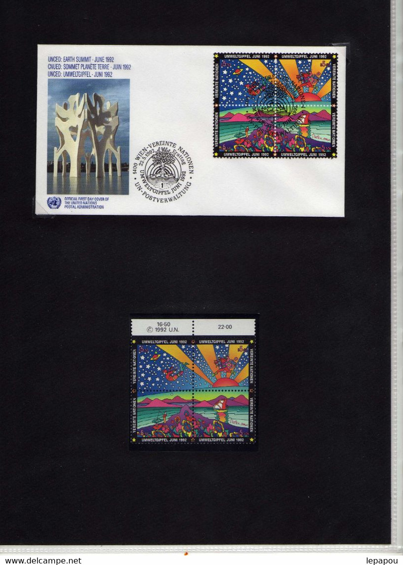 Nations Unies 1992 - Lot De 3 FDC Et Blocs De 4 Timbres "New-York 609/612 - Genève 227/230 - Vienne 141/144" Neuf** MNH - Andere & Zonder Classificatie