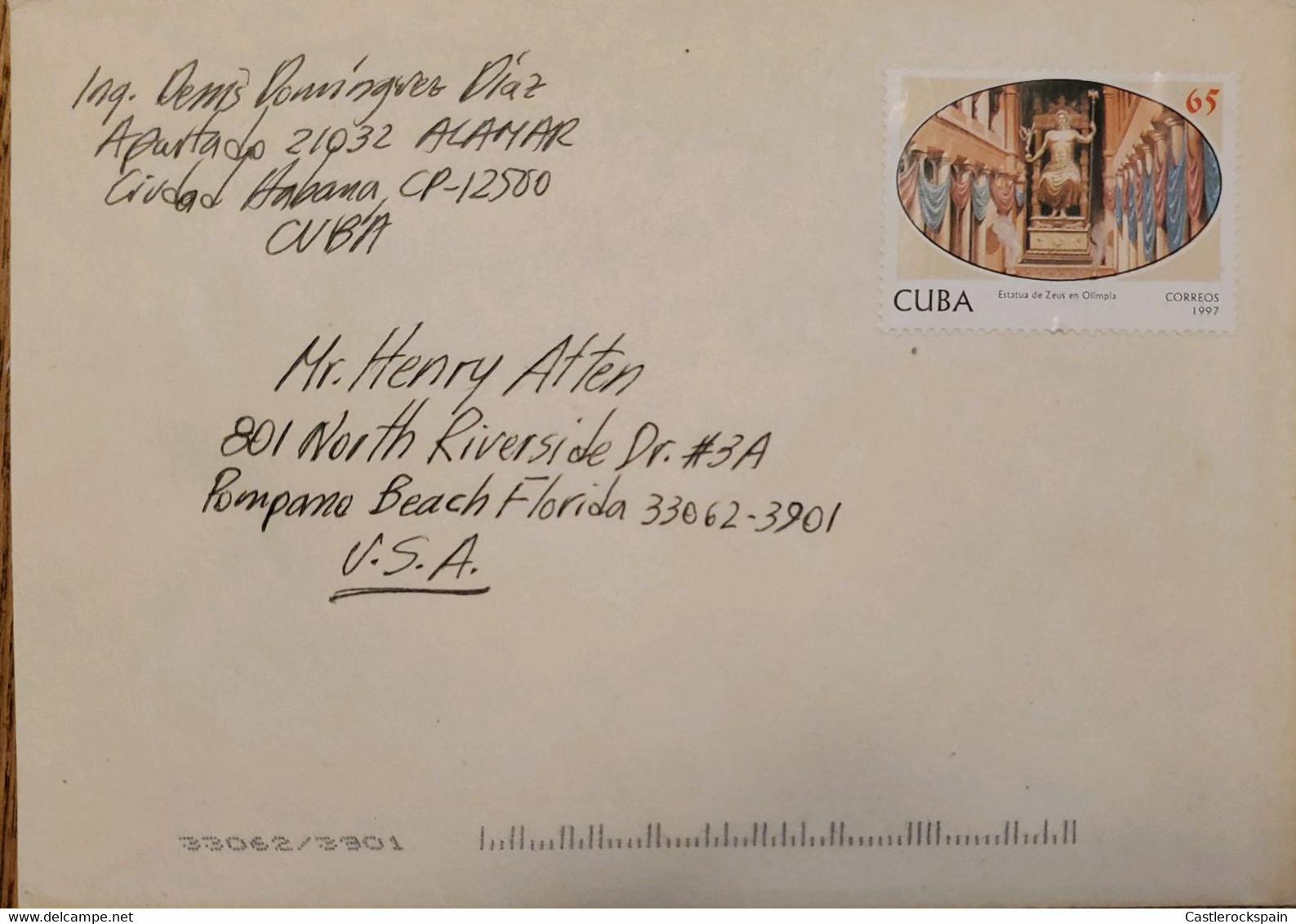 O) 1997 CUBA, CARIBBEAN, MYTHOLOGY, ZEUS AT OLYMPIA, SEVEN WONDERS OF THE ANCIENT WORLD, CIRCULATED TO USA - Lettres & Documents