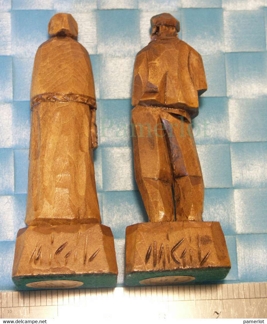 2 Sculptures Sur Bois -St-Jean Port-Joli P.Quebec, Artisanat Blanchet, Et Signature De L'artiste Migil - Holz