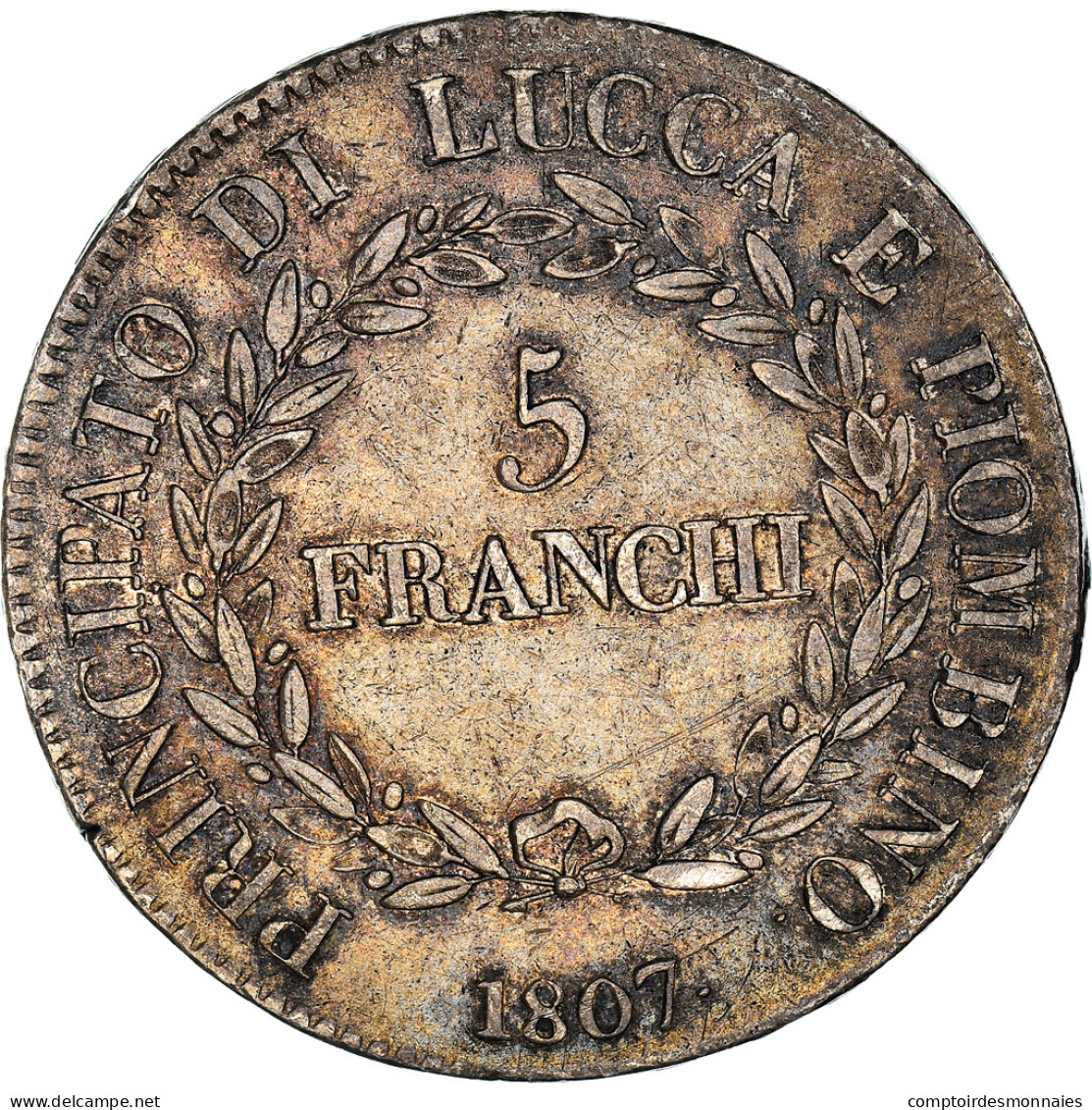 Monnaie, États Italiens, LUCCA, Felix And Elisa, 5 Franchi, 1807, Firenze - Lucca