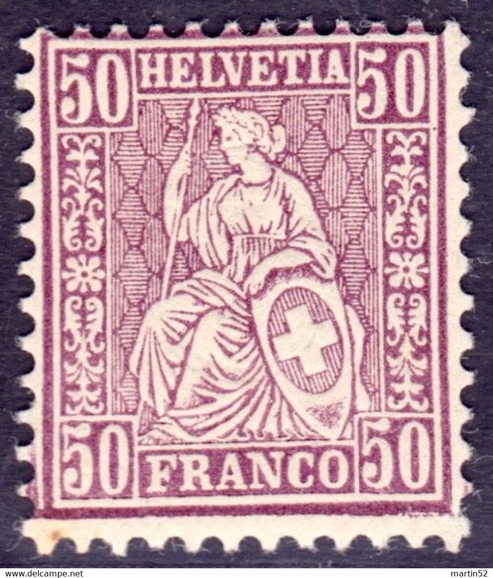 Schweiz Suisse HELVETIA 1867: Zu 43 Mi 35 Yv 48 - 50c Lila ** Postfrisch MNH (Zumstein CHF 140.00) - Nuovi