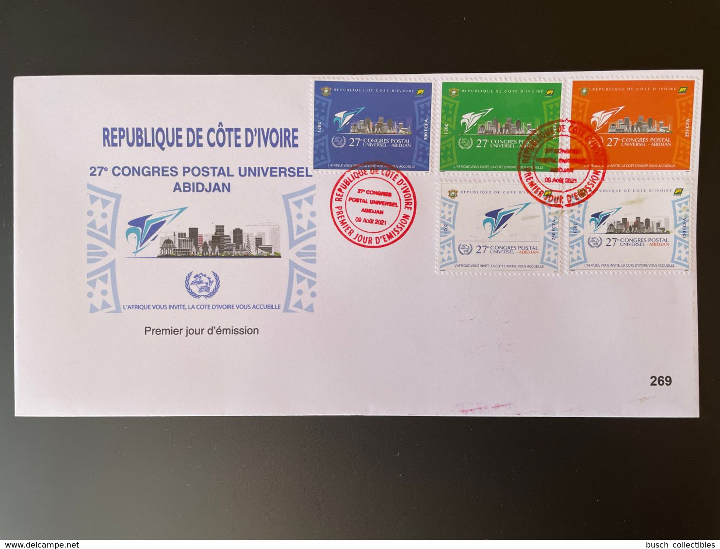 Côte D'Ivoire Ivory Coast 2021 Mi. ? FDC 1er Jour 27e Congrès Postal Universel Abidjan UPU 5 Val. - UPU (Union Postale Universelle)