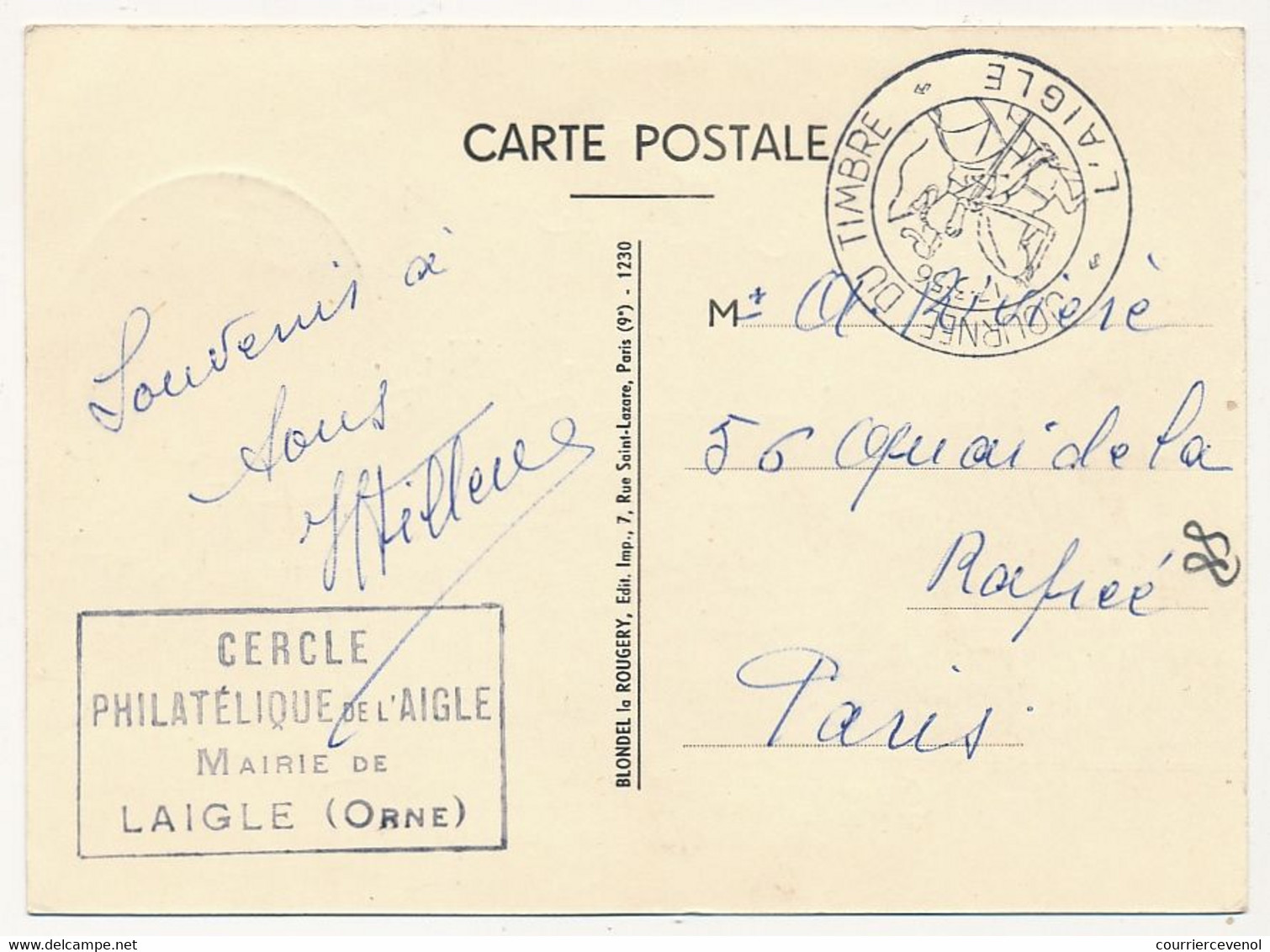 FRANCE => Carte Locale "Journée Du Timbre" 1956 - François De Tassis - L'AIGLE - 17/3/1956 - Stamp's Day