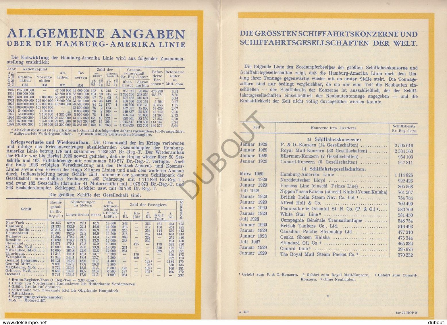 Navigation Hamburg-Amerika Linie -  Fahrplan 1929 - Eiffe & Co Antwerpen (V52) - Monde