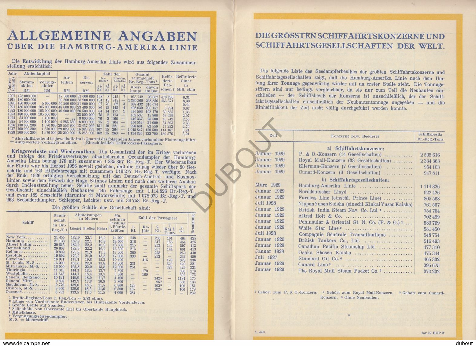 Navigation Hamburg-Amerika Linie -  Fahrplan 1929 - Eiffe & Co Antwerpen (V52) - Wereld