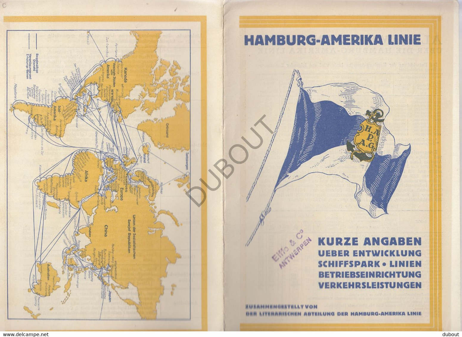 Navigation Hamburg-Amerika Linie -  Fahrplan 1929 - Eiffe & Co Antwerpen (V52) - Mondo