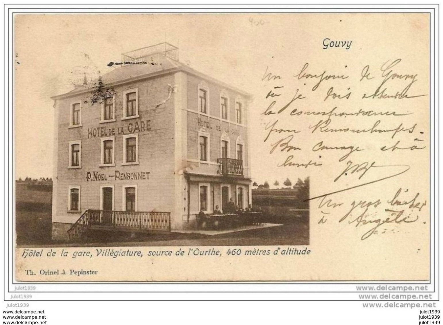 GOUVY ..--  Hôtel De La GARE .  P. NOEL-RENSONNET  ..-- 1905 Vers ARLON ( Mme Jules BUCHET ) .   Voir Verso . - Gouvy