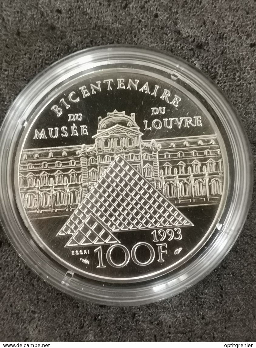 ESSAI 100 Francs 1993 LOUVRE Liberté Guidant Le Peuple ARGENT / FRANCE SILVER / Sous Capsule UNC - Probedrucke