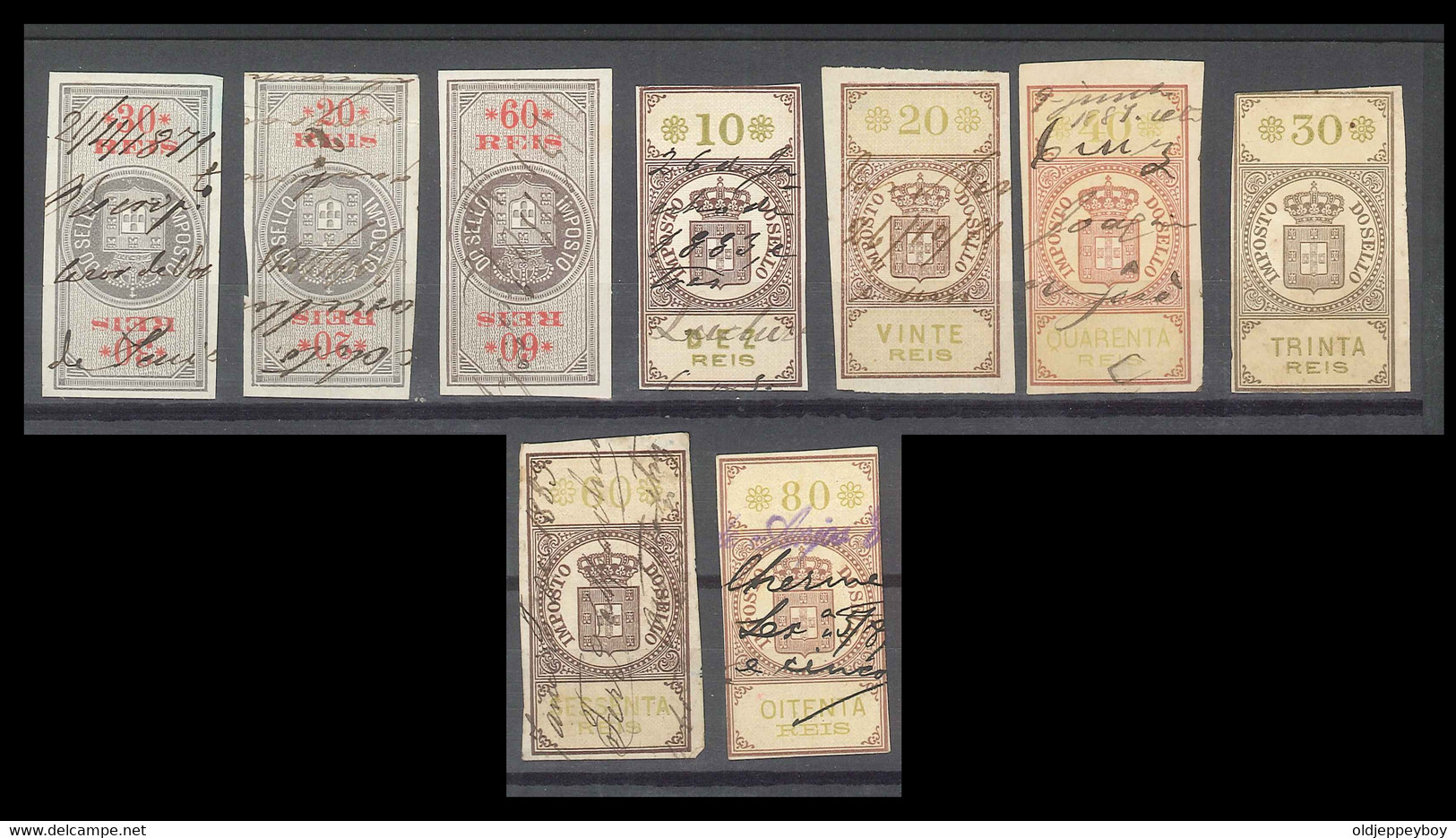 PORTUGAL; 1871 - 1883  Lot Of 9 Early Classic Imperf Revenue Fine Used - Oblitérés